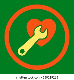 Heart Surgery vector icon. Style is bicolor flat rounded symbol, orange and yellow colors, rounded angles, green background.