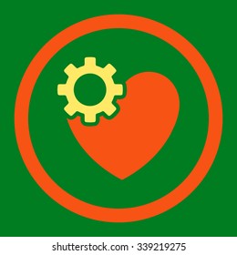 Heart Surgery vector icon. Style is bicolor flat rounded symbol, orange and yellow colors, rounded angles, green background.