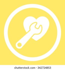 Heart Surgery vector icon. Style is flat rounded symbol, white color, rounded angles, yellow background.