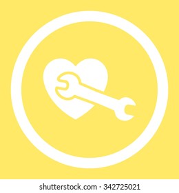 Heart Surgery vector icon. Style is flat rounded symbol, white color, rounded angles, yellow background.