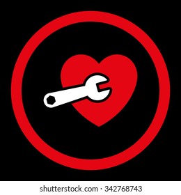Heart Surgery vector icon. Style is bicolor flat rounded symbol, red and white colors, rounded angles, black background.