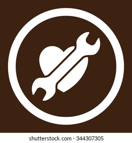 Heart Surgery vector icon. Style is flat rounded symbol, white color, rounded angles, brown background.