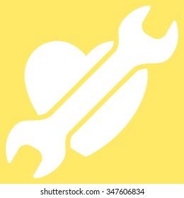 Heart Surgery vector icon. Style is flat symbol, white color, rounded angles, yellow background.