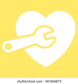 Heart Surgery vector icon. Style is flat symbol, white color, rounded angles, yellow background.