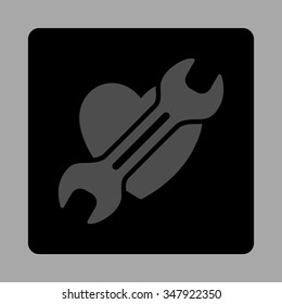 Heart Surgery vector icon. Style is flat rounded square button, gray and black colors, silver background.