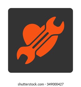 Heart Surgery vector icon. Style is flat rounded square button, orange and gray colors, white background.