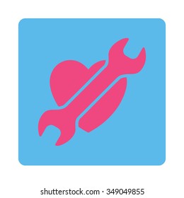 Heart Surgery vector icon. Style is flat rounded square button, pink and blue colors, white background.