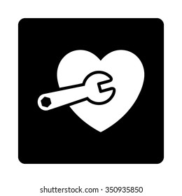 Heart Surgery vector icon. Style is flat rounded square button, white and black colors, white background.