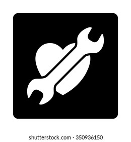 Heart Surgery vector icon. Style is flat rounded square button, white and black colors, white background.