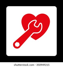 Heart Surgery vector icon. Style is flat rounded square button, red and white colors, black background.