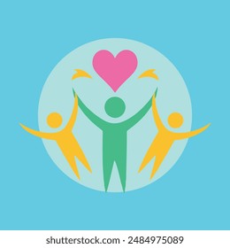 A heart is surrounded by three people holding hands. Concept of unity and togetherness