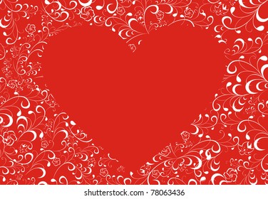 Heart surrounded with flowers on a red background
