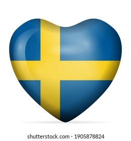 Heart Sweden flag on a white background. Vector illustration.