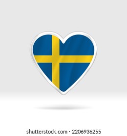 Heart from Sweden flag. Silver button heart and flag template. Easy editing and vector in groups. National flag vector illustration on white background.