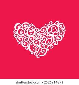 a heart with a swirl on it that says love, on a red background.