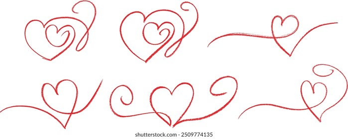 Conjunto de Vector de dibujo de tiza de crayón de una línea Heart Swirl