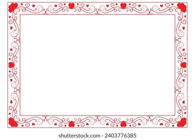 Heart Swirl Romantic Love ornaments isolated border layout, red hearts ornate award frame border, Valentines Day Card Border Square frame design, decorative heart rectangle frame vector element