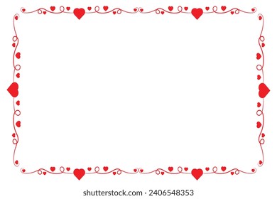 Heart Swirl Romantic Love ornaments isolated border layout, red hearts ornate award frame border, Valentines Day Card Border Square frame design, decorative heart rectangle frame vector element