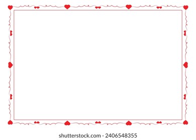 Heart Swirl Romantic Love ornaments isolated border layout, red hearts ornate award frame border, Valentines Day Card Border Square frame design, decorative heart rectangle frame vector element