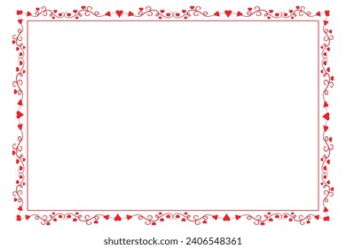Heart Swirl Romantic Love ornaments isolated border layout, red hearts ornate award frame border, Valentines Day Card Border Square frame design, decorative heart rectangle frame vector element