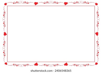 Heart Swirl Romantic Love ornaments isolated border layout, red hearts ornate award frame border, Valentines Day Card Border Square frame design, decorative heart rectangle frame vector element