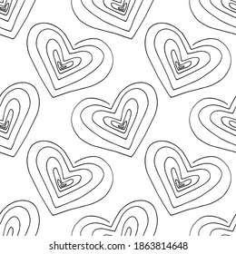 heart swirl seamless pattern. wrapping paper, fabric, background, wallpaper. sketch hand drawn doodle. vector scandinavian monochrome minimalism. love, valentines day