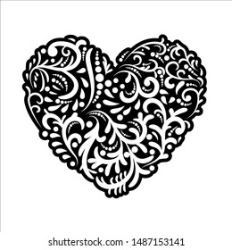 Heart with swirls and floral mandala elements.