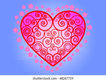 Heart of swirls with flowers. vector.