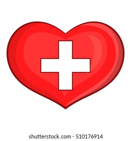 Heart with Swiss flag icon. Cartoon illustration of heart vector icon for web design