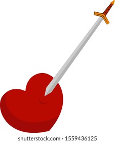 Heart and sword, illustration, vector on white background.