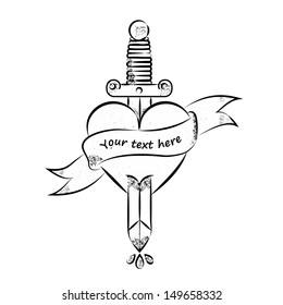 heart and sword outline vector