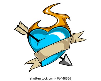 Heart with sword and ribbon on isolated background.