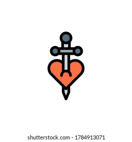 Heart with sword, tattoo icon. Simple color with outline vector elements of tattooing icons for ui and ux, website or mobile application