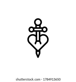 Corazón y espada, icono del tatuaje. Línea simple, contorno de elementos vectoriales de iconos de tatuaje para ui y ux, sitio web o aplicación móvil
