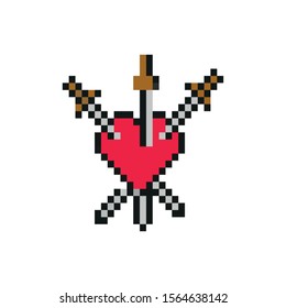 heart with swords 8 bits pixelated style icon vector illustration design