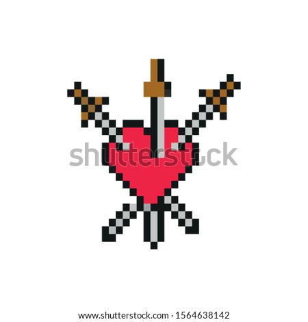 heart with swords 8 bits pixelated style icon vector illustration design