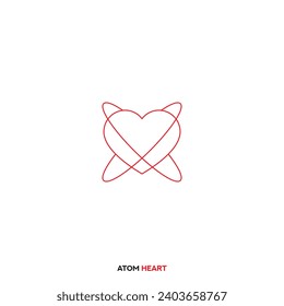 A Heart symbol. Atom Heart. Atom Rings with Heart. Vector Heart sign. Love symbol.
