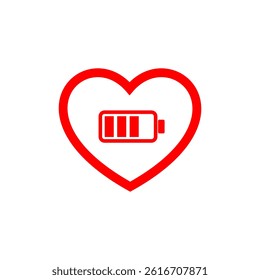 Heart symbol with battery icon illustrating the concept of energy and emotional wellness in modern life