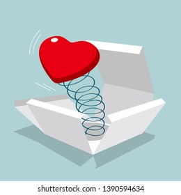 The heart symbol is in the box. Isolated on blue background.