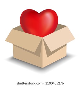 Heart symbol in brown carton. Heart-shaped symbols use grid gradients.