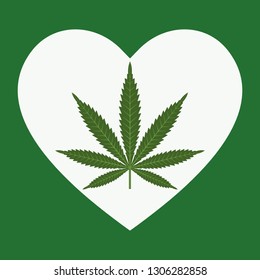 Heart symbol with cannabis leaf inside. Marijuana Heart. Isolated vector illustration
