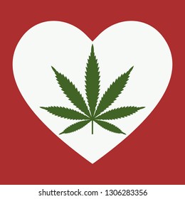 Heart symbol with cannabis leaf inside. Marijuana Heart. Isolated vector illustration