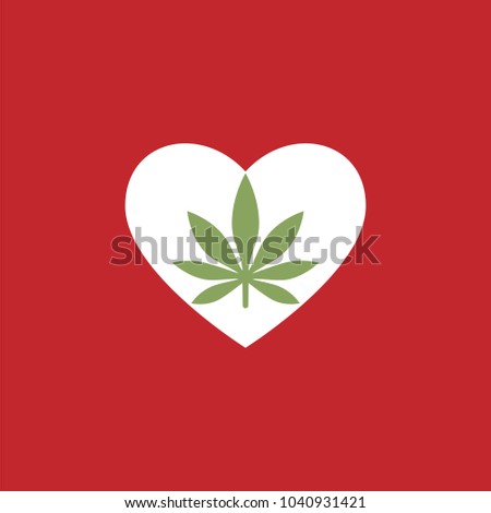 Heart symbol with cannabis leaf inside. Marijuana Heart. Isolated vector illustration