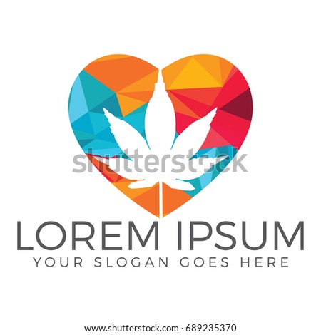 Heart symbol with cannabis leaf inside logo design.