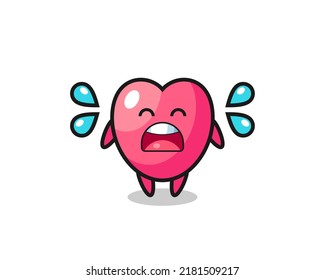 heart symbol cartoon illustration with crying gesture , cute style design for t shirt, sticker, logo element