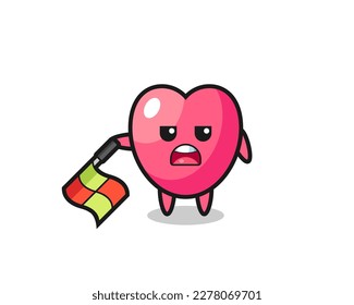 heart symbol character as line judge hold the flag down at a 45 degree angle , cute style design for t shirt, sticker, logo element