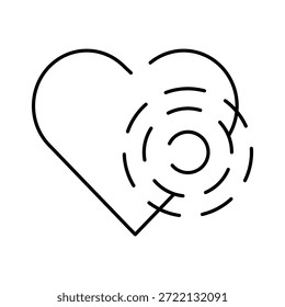 Símbolo del corazón con líneas onduladas circulares que se extienden desde su lado, representando los conceptos de amor, pasión, sentimiento, conexión, empatía y vibración emocional