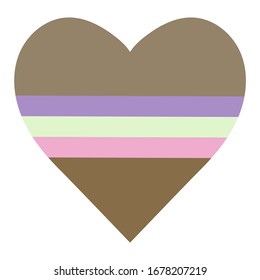 Heart symbol in coffee color with sweet lines. KAWAII design style  vector icon, for kids clothes for cards for printing on clothes, funny day, lovely concept, love, isolated on white background.  