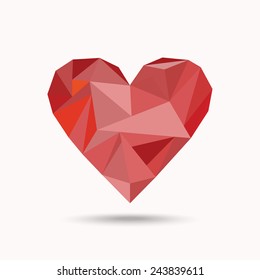Heart symbol  consist of triangles with the shadow