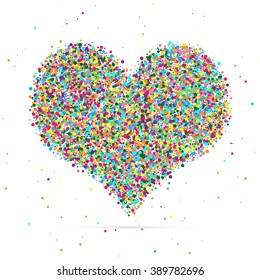 Heart symbol consisting of colored particles